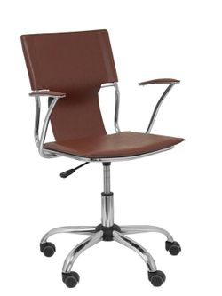 FORÖL Modelo Bogarra - Silla de oficina ergonómica con brazos fijos, regulable en altura y giratoria 360º - Asiento y respaldo tapizados en similpiel color marrón envejecido.