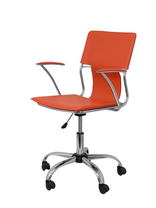 FORÖL Modelo Bogarra - Silla de oficina ergonómica con brazos fijos, regulable en altura y giratoria 360º - Asiento y respaldo tapizados en similpiel color naranja