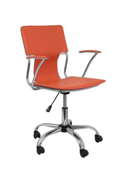 FORÖL Modelo Bogarra - Silla de oficina ergonómica con brazos fijos, regulable en altura y giratoria 360º - Asiento y respaldo tapizados en similpiel color naranja
