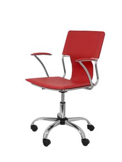 FORÖL Modelo Bogarra - Silla de oficina ergonómica con brazos fijos, regulable en altura y giratoria 360º - Asiento y respaldo tapizados en similpiel color rojo