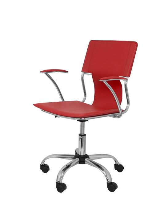 FORÖL Modelo Bogarra - Silla de oficina ergonómica con brazos fijos, regulable en altura y giratoria 360º - Asiento y respaldo tapizados en similpiel color rojo