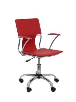 FORÖL Modelo Bogarra - Silla de oficina ergonómica con brazos fijos, regulable en altura y giratoria 360º - Asiento y respaldo tapizados en similpiel color rojo