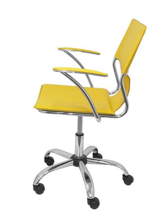 FORÖL Modelo Bogarra - Silla de oficina ergonómica con brazos fijos, regulable en altura y mecanismo basculante - Asiento y respaldo tapizados en similpiel color amarilla