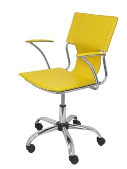 FORÖL Modelo Bogarra - Silla de oficina ergonómica con brazos fijos, regulable en altura y mecanismo basculante - Asiento y respaldo tapizados en similpiel color amarilla