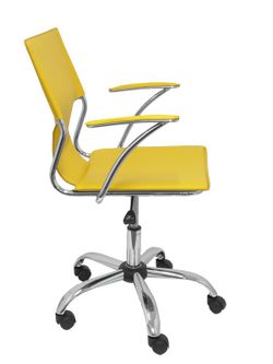 FORÖL Modelo Bogarra - Silla de oficina ergonómica con brazos fijos, regulable en altura y mecanismo basculante - Asiento y respaldo tapizados en similpiel color amarilla