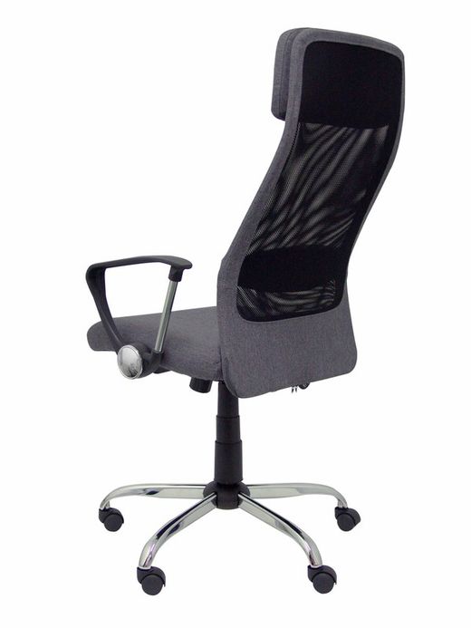 FORÖL Modelo  Esteras- Silla de dirección ergonómica con mecanismo basculante, brazos fijos y regulable en altura - Respaldo de malla transpirable con cabecero y asiento tapizado en tela color gris.
