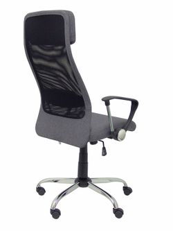 FORÖL Modelo  Esteras- Silla de dirección ergonómica con mecanismo basculante, brazos fijos y regulable en altura - Respaldo de malla transpirable con cabecero y asiento tapizado en tela color gris.