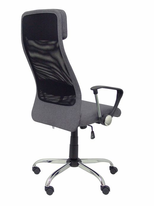 FORÖL Modelo  Esteras- Silla de dirección ergonómica con mecanismo basculante, brazos fijos y regulable en altura - Respaldo de malla transpirable con cabecero y asiento tapizado en tela color gris.