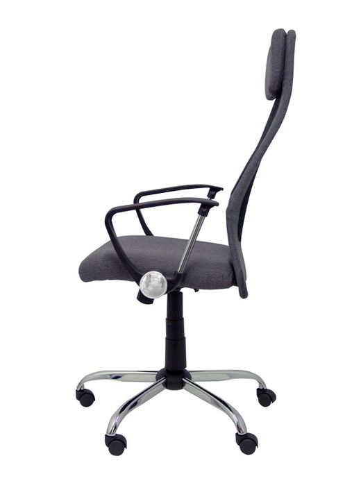 FORÖL Modelo  Esteras- Silla de dirección ergonómica con mecanismo basculante, brazos fijos y regulable en altura - Respaldo de malla transpirable con cabecero y asiento tapizado en tela color gris.