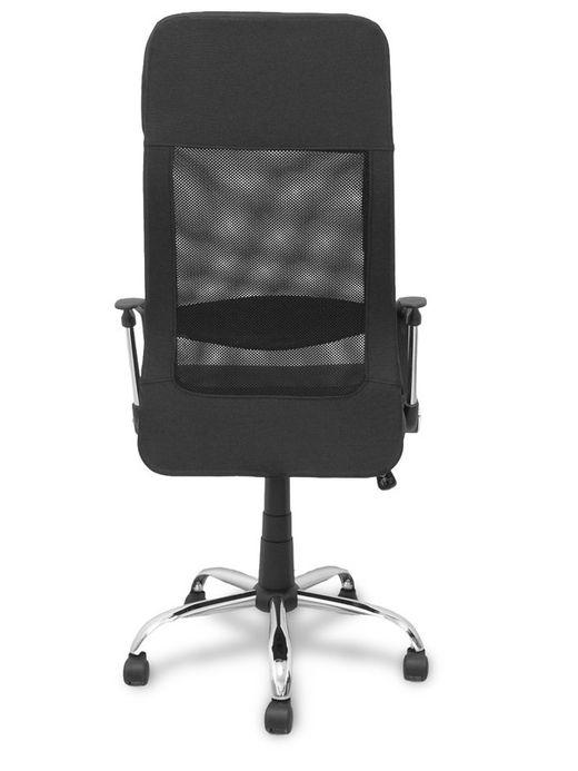 FORÖL Modelo  Esteras- Silla de dirección ergonómica con mecanismo basculante, brazos fijos y regulable en altura - Respaldo de malla transpirable con cabecero y asiento tapizado en tela color negro.