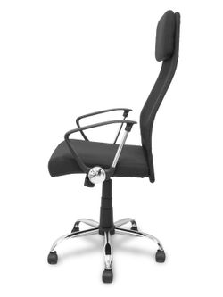 FORÖL Modelo  Esteras- Silla de dirección ergonómica con mecanismo basculante, brazos fijos y regulable en altura - Respaldo de malla transpirable con cabecero y asiento tapizado en tela color negro.