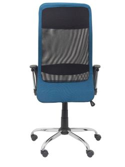 FORÖL Modelo  Esteras- Silla de dirección ergonómica con mecanismo basculante, brazos fijos y regulable en altura - Respaldo de malla transpirable con cabecero y asiento tapizado en tela color turquesa.
