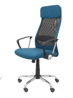 FORÖL Modelo  Esteras- Silla de dirección ergonómica con mecanismo basculante, brazos fijos y regulable en altura - Respaldo de malla transpirable con cabecero y asiento tapizado en tela color turquesa.
