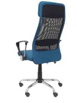 FORÖL Modelo  Esteras- Silla de dirección ergonómica con mecanismo basculante, brazos fijos y regulable en altura - Respaldo de malla transpirable con cabecero y asiento tapizado en tela color turquesa.