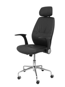 FORÖL Modelo Huelves - Silla de oficina ergonómica con mecanismo basculante, brazos retráctiles, cabecero y regulable en altura - Respaldo y asiento tapizado en tejido símilpiel color negro
