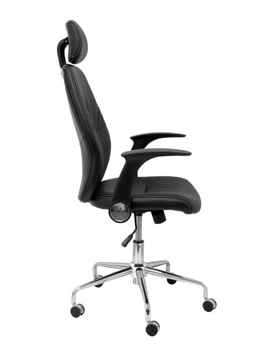 FORÖL Modelo Huelves - Silla de oficina ergonómica con mecanismo basculante, brazos retráctiles, cabecero y regulable en altura - Respaldo y asiento tapizado en tejido símilpiel color negro