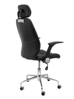 FORÖL Modelo Huelves - Silla de oficina ergonómica con mecanismo basculante, brazos retráctiles, cabecero y regulable en altura - Respaldo y asiento tapizado en tejido símilpiel color negro