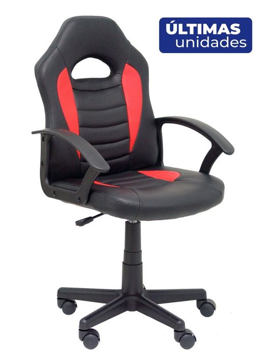 FORÖL Modelo Mohedas - Silla juvenil gaming con mecanismo giratorio, regulable en altura y brazos fijos - Asiento y respaldo tapizados en SIMILPIEL negro y rojo.