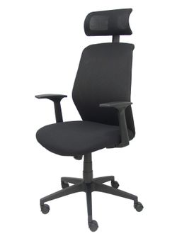 FORÖL Modelo Parolis - Silla de oficina ergonómica con mecanismo basculante y brazos fijos. Respaldo de malla transpirable en color negro con cabecero regulable y asiento tapizados en aran color negro.
