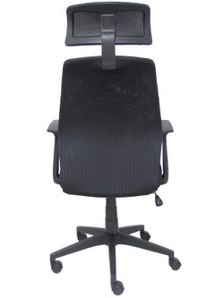 FORÖL Modelo Parolis - Silla de oficina ergonómica con mecanismo basculante y brazos fijos. Respaldo de malla transpirable en color negro con cabecero regulable y asiento tapizados en aran color negro.