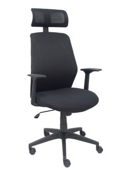 FORÖL Modelo Parolis - Silla de oficina ergonómica con mecanismo basculante y brazos fijos. Respaldo de malla transpirable en color negro con cabecero regulable y asiento tapizados en aran color negro.