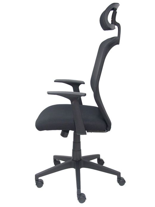 FORÖL Modelo Parolis - Silla de oficina ergonómica con mecanismo basculante y brazos fijos. Respaldo de malla transpirable en color negro con cabecero regulable y asiento tapizados en aran color negro.