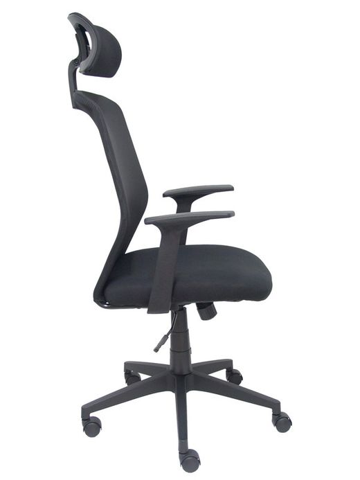 FORÖL Modelo Parolis - Silla de oficina ergonómica con mecanismo basculante y brazos fijos. Respaldo de malla transpirable en color negro con cabecero regulable y asiento tapizados en aran color negro.