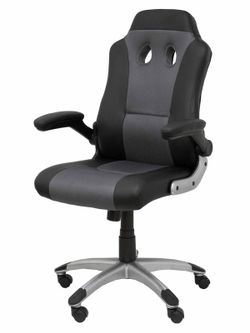 FORÖL Modelo Talave - Silla Gaming con mecanismo basculante, regulable en altura y brazos retráctiles incluidos - Asiento y respaldo tapizados en SIMILPIEL negro y gris