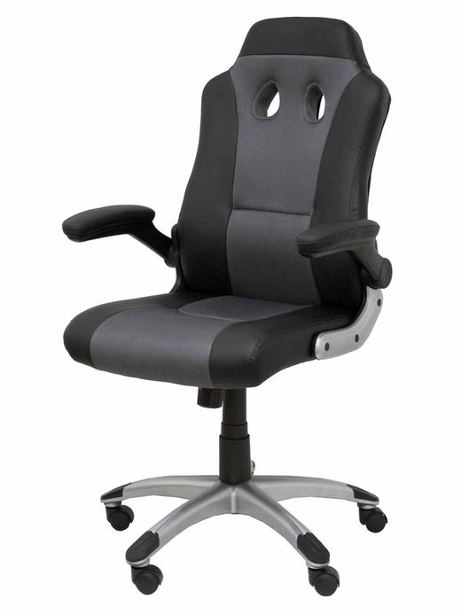 FORÖL Modelo Talave - Silla Gaming con mecanismo basculante, regulable en altura y brazos retráctiles incluidos - Asiento y respaldo tapizados en SIMILPIEL negro y gris