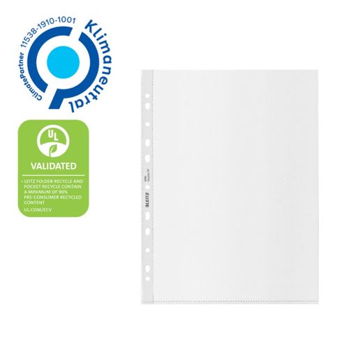 Funda portadocumentos (Bolsa 25). PP "Piel de naranja" con refuerzo. 100 micras. Leitz Recycle. DIN A4. 11 taladros