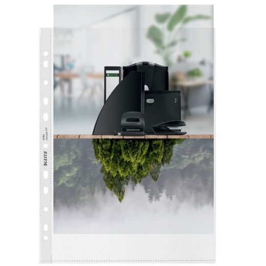 Funda portadocumentos (Caja 100). PP "Piel de naranja" con refuerzo. 100 micras. Leitz Recycle. DIN A4. 11 taladros