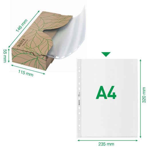 Couvertures porte-documents (Boîte 40). PP "Peau d'orange). Présentation à portée de main. 70 microns. Leitz Recycle. DIN A4. 11 trous