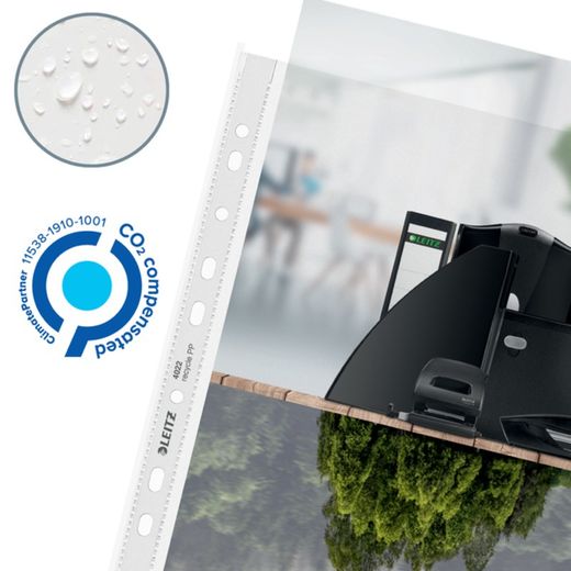 Couvertures porte-documents (Boîte 40). PP "Peau d'orange). Présentation à portée de main. 70 microns. Leitz Recycle. DIN A4. 11 trous