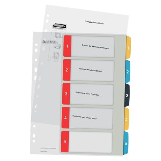 Index van projecten Afdrukbare Leitz Cosy. DINA4. PP-tabs 1-5
