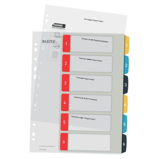 Index van projecten Afdrukbare Leitz Cosy. DINA4. PP-tabs 1-6