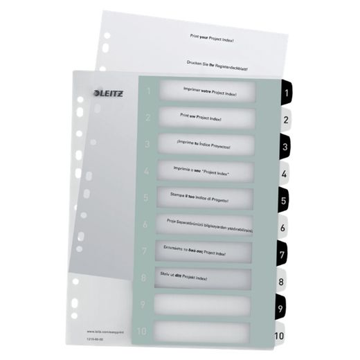 Index of projects Printable Leitz WOW. DIN A4. PP tabs 1-10, white/black