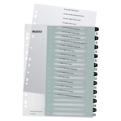 Index van projecten Afdrukbare Leitz WOW. DINA4. PP tabs 1-20, wit/zwart