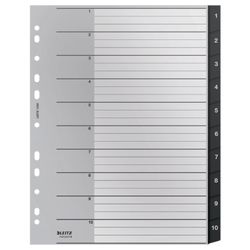 Indeks wierteł Leitz Recycle. DIN A4 maks. Zakładki 1-10. PP z recyklingu, neutralny dla klimatu i w 100% nadający się do recyklingu, czarny