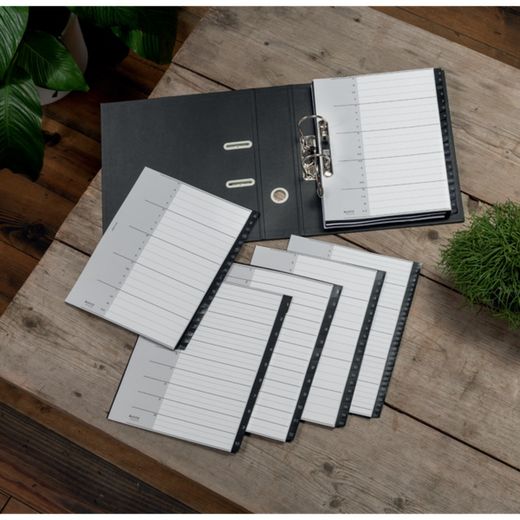 Indeks wierteł Leitz Recycle. DIN A4 maks. Zakładki 1-10. PP z recyklingu, neutralny dla klimatu i w 100% nadający się do recyklingu, czarny