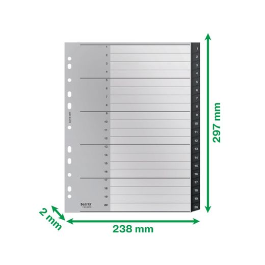 Leitz Recycle multidrill index. DIN A4 max. Tabs 1-20. Recycled PP, climate neutral and 100% recyclable, black