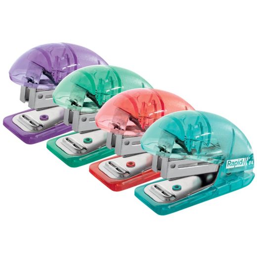 Minihæftemaskine Rapid mod. F4 Colour'Breeze (blister), assorterede farver (2x blå, 2x grøn, 1x koral, 1x lavendel)