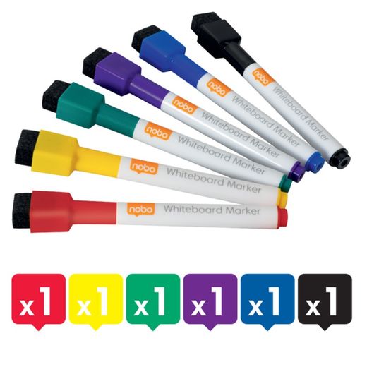 Pennarello mini cancellabile a secco NOBO (confezione 6) colori assortiti