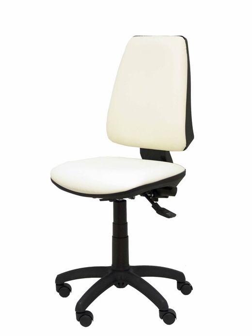Modelo 14S  Silla de oficina ergonómica con mecanismo asincro, regulable en altura y ruedas de nailon  Asiento y respaldo tapizados en similpiel color blanco