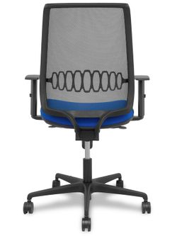 Modelo Alares - Silla de oficina ergonómica con mecanismo sincro, brazos regulables y ajustable en altura - Respaldo de malla transpirable en color negro y asiento tapizados en tejido BALI color azul.