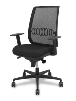 Modelo Alares - Silla de oficina ergonómica con mecanismo sincro, brazos regulables y ajustable en altura - Respaldo de malla transpirable en color negro y asiento tapizados en tejido BALI color negro