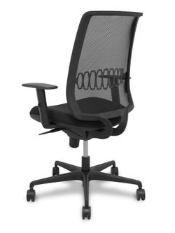 Modelo Alares - Silla de oficina ergonómica con mecanismo sincro, brazos regulables y ajustable en altura - Respaldo de malla transpirable en color negro y asiento tapizados en tejido BALI color negro