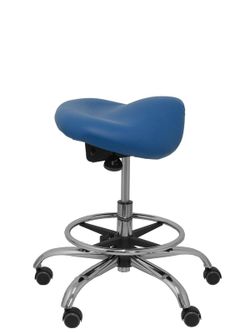 Modelo Alatoz. Taburete clínico giratorio y ergonómico con asiento anatómico y regulable en altura (aro reposapiés cromado INCLUIDO)  Asiento tapizado en similpiel color azul (FÁCIL DE LIMPIAR)