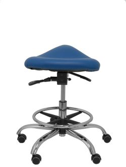 Modelo Alatoz. Taburete clínico giratorio y ergonómico con asiento anatómico y regulable en altura (aro reposapiés cromado INCLUIDO)  Asiento tapizado en similpiel color azul (FÁCIL DE LIMPIAR)