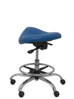 Modelo Alatoz. Taburete clínico giratorio y ergonómico con asiento anatómico y regulable en altura (aro reposapiés cromado INCLUIDO)  Asiento tapizado en similpiel color azul (FÁCIL DE LIMPIAR)