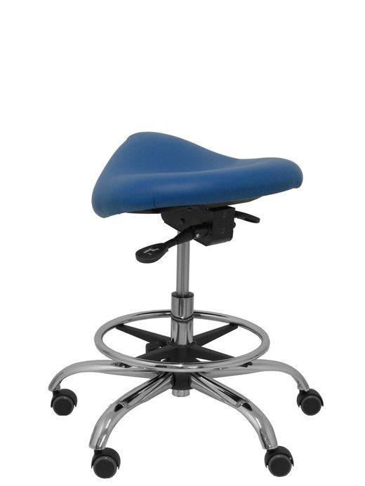 Modelo Alatoz. Taburete clínico giratorio y ergonómico con asiento anatómico y regulable en altura (aro reposapiés cromado INCLUIDO)  Asiento tapizado en similpiel color azul (FÁCIL DE LIMPIAR)